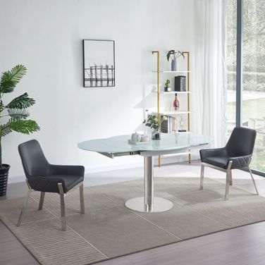 Pub White And Stainless Steel Extendable Dining Room Set