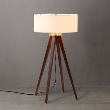 Quattro White Linen Shade Table Lamp In Walnut and Weathered Brass