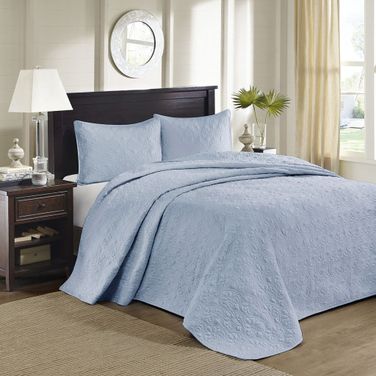 Quebec Polyester Microfiber 3 Piece King Bedspread Set In Blue