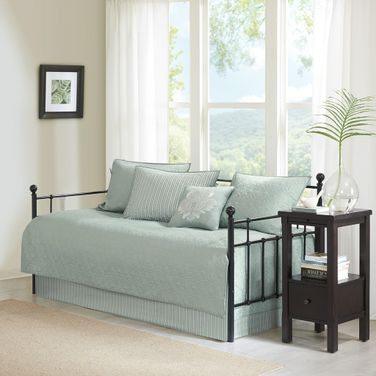Quebec Polyester Solid 6 Piece Day Bed Cover In Seafoam