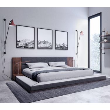 Queen Nova Domus Jagger Modern Dark Grey And Walnut Bed