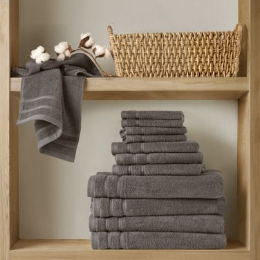 Quick Dry Cotton 12Pc Towel Set In Grey