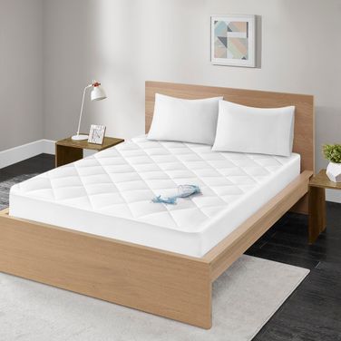 Quiet Nights 300 Thread Count Cotton Sateen Waterproof Queen Mattress Pad In White