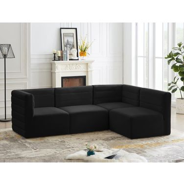 Quincy Velvet 4 Piece Modular Sectional In Black