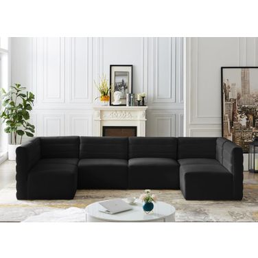 Quincy Velvet 6 Piece Modular Sectional In Black