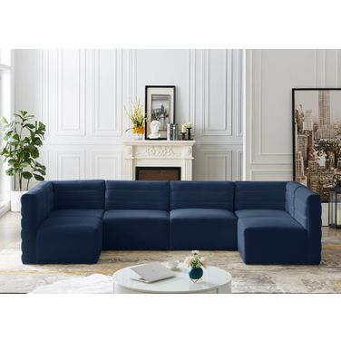 Quincy Velvet 6 Piece Modular Sectional In Navy
