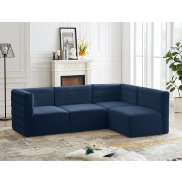 Quincy Velvet 4 Piece Modular Sectional In Navy