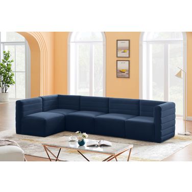 Quincy Velvet 5 Piece Modular Sectional In Navy