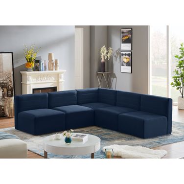 Quincy Velvet 5 Piece Modular Sectional In Navy