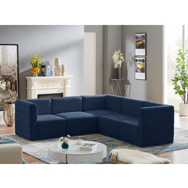Quincy Velvet 5 Piece Modular Sectional In Navy