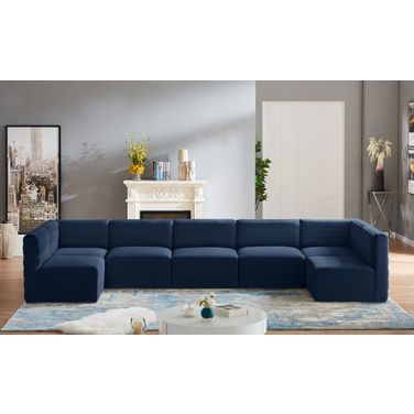 Quincy Velvet 7 Piece Modular Sectional In Navy