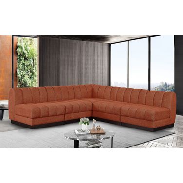 Quinn Chenille Fabric 5 Piece Modular Sectional In Cognac