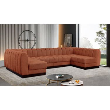 Quinn Chenille Fabric 6 Piece Modular Sectional In Cognac