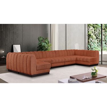 Quinn Chenille Fabric 7 Piece Modular Sectional In Cognac