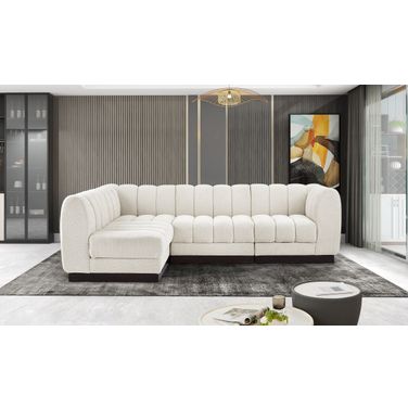 Quinn Chenille Fabric 4 Piece Modular Sectional In Cream and Espresso