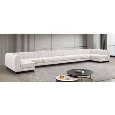 Quinn Chenille Fabric 9 Piece Modular Sectional In Cream and Espresso