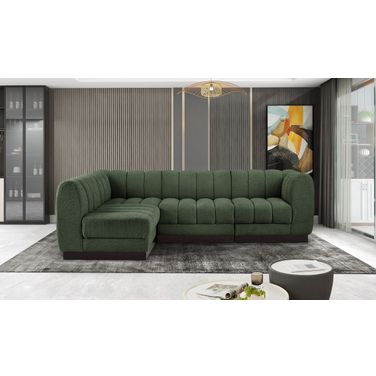 Quinn Chenille Fabric 4 Piece Modular Sectional In Green and Espresso