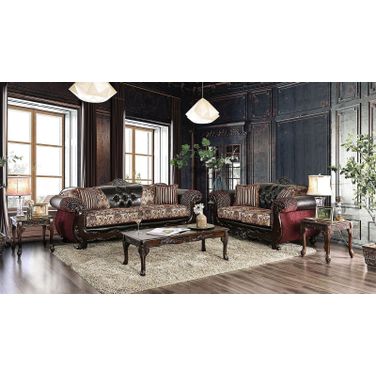 Quirino Living Room Set (Burgundy / Dark Brown)