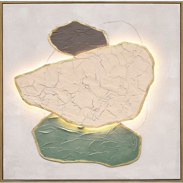 Radiant Earthen Forms II - 32" x 32" - Hand-Painted LED Canvas In Ivory and Sage