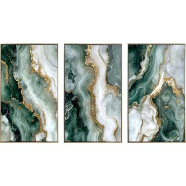 Radiant Jade Veining - 32" x 24" - Hand-Embellished Canvas with Rocks and Foil In Gray/White/Gold