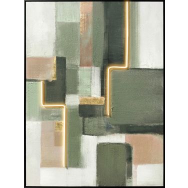 Radiant Luminous Grid I - 47" x 35" - Hand-Embellished LED Canvas In Ivory and Sage