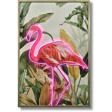 Radiant Neon Flamingo Tropical Artwork Canvas Neon Wall Art In Multi