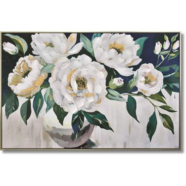 Radiant Opulent Peonies in Canvas Wall Art In Ivory and Gold