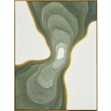 Radiant Verdant Passage - 47" x 35" - Hand-Painted LED Canvas In Sage Green and Ivory