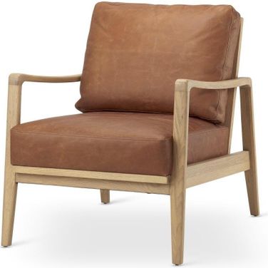 Raeleigh Cognac Leather With Light Brown Wood Frame Accent Chair