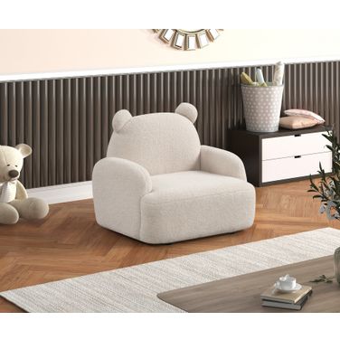 Raelynn 25.5 Inch Teddy Velvet Bear Shaped Kids Armchair In Beige