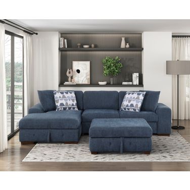 Raife 3-Piece Sectional with Left Chaise and Ottoman In Blue