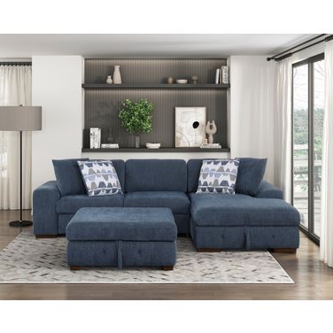 Raife 3-Piece Sectional with Right Chaise and Ottoman In Blue