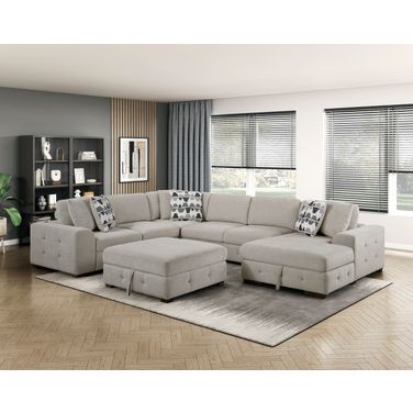 Raife 5-Piece Sectional with Right Chaise and Storage Ottoman In Taupe