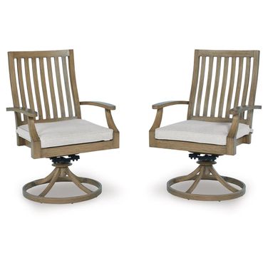 Rainier Ranch Outdoor Swivel Chair with Cushion Set of 2 In Brown and Beige