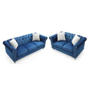 Raisa Living Room Set In Navy Blue