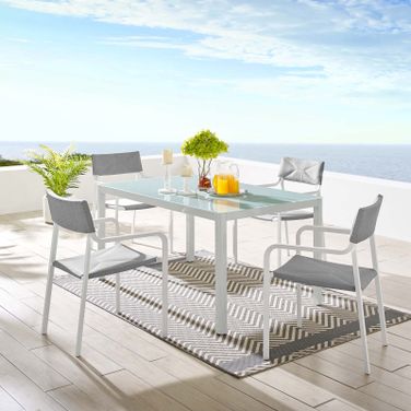 Raleigh White and Gray 5 Piece Outdoor Patio Aluminum Dining Set