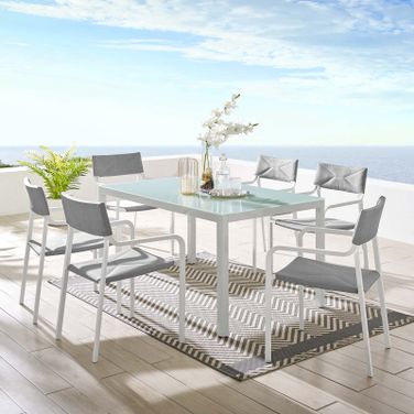 Raleigh White and Gray 7 Piece Outdoor Patio Aluminum Dining Set