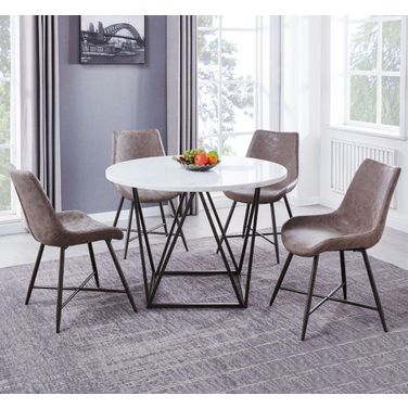 Ramona White Marble And Bronze Metal White Marble Top Round Dining Room Set