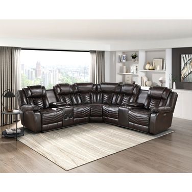 Ramone 3-Piece Power Reclining Sectional with Consoles, Speakers and LED Lighting In Brown
