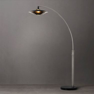 Rancho Mirage 86 Inch Silver-Leaf Shade 1 Light Arc Floor Lamp In Antique Nickel and Matte Black