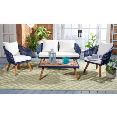 Ransin 4 Piece Living Set In Blue and Beige