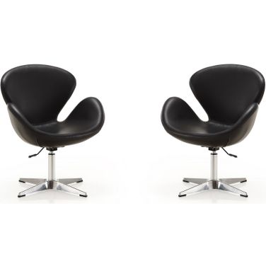 Raspberry Faux Leather Adjustable Swivel Chair in Black and Polished Chrome (Set of 2)