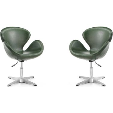 Raspberry Faux Leather Adjustable Swivel Chair in Forest Green and Polished Chrome (Set of 2)