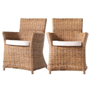 Rattan Dining Arm Chairs Set of 2 In Natural and Cream