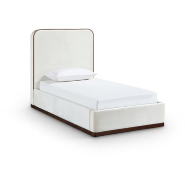 Rava Velvet Upholstered Twin Bed In Cream and Beige