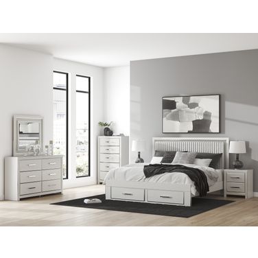 Ravalori Upholstered Panel Platform Bedroom Set In White