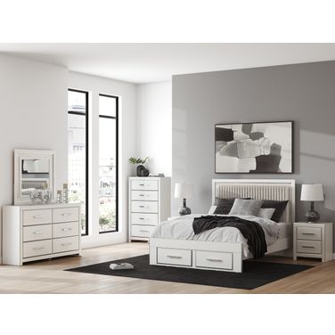 Ravalori Upholstered Panel Storage Bedroom Set In White and Brown