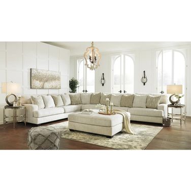 Rawcliffe 4-Piece Sectional with Ottoman In Parchment