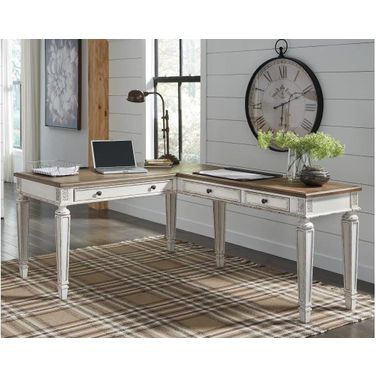 Realyn White and Brown Home Office L Desk