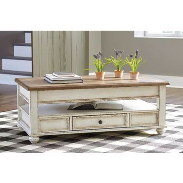 Realyn White And Brown Lift Top Cocktail Table